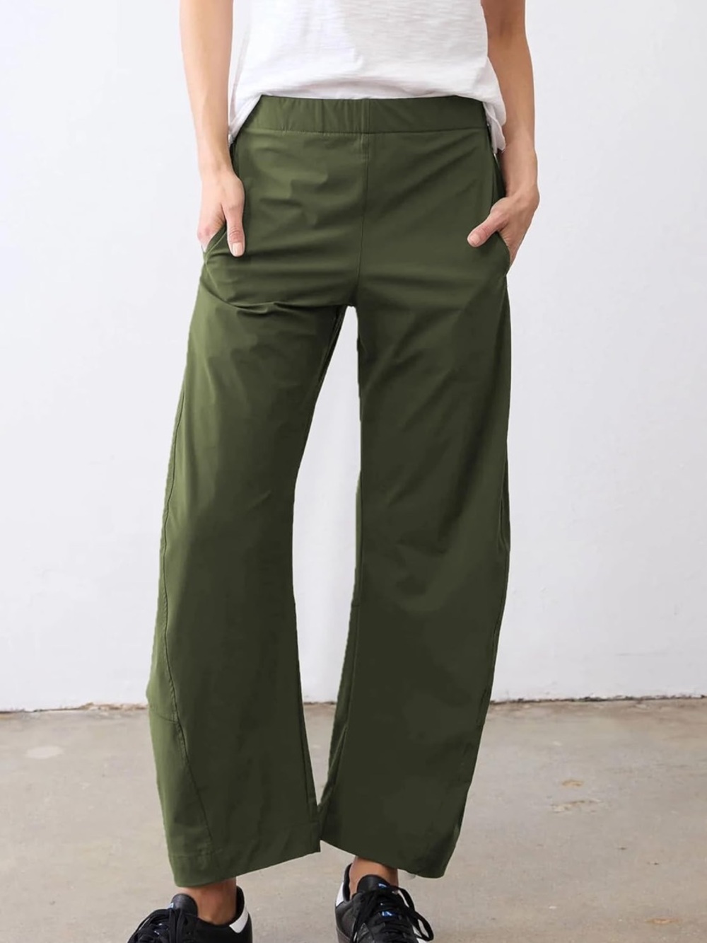 SeeLuNa Olive Green Barrel Travel Pants Pull On Stretch Size Small